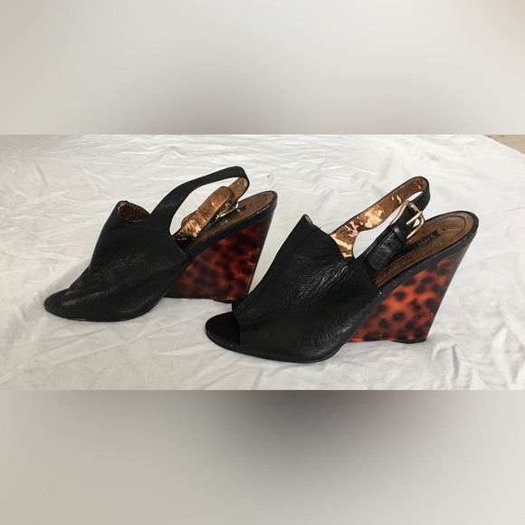 Y2k Nine West open toe sling back bootie black leather leopard clear heel - Picture 3 of 11